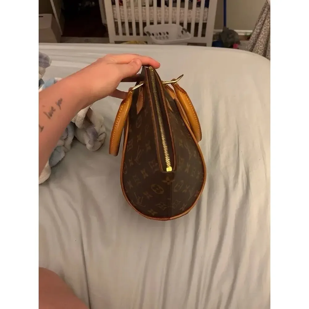 Louis Vuitton Monogram Coated Top Handle Satchel Brown Tan Zip Gold Hardware